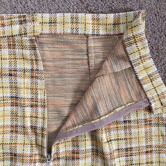 Vintage yellow warm toned plaid high waisted midi skirt, custom measurements - Picture 6 of 13